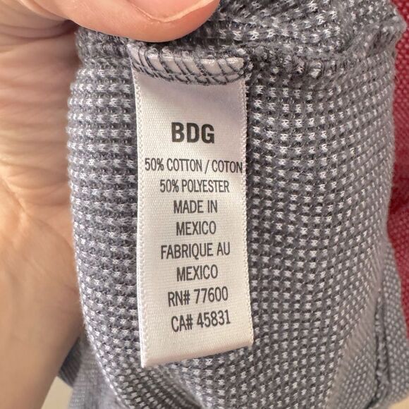 BDG Waffle Knit Red White & Blue Y2K Dip Dyed Casual Long Sleeve Tee Surfer Sz S - Picture 5 of 6